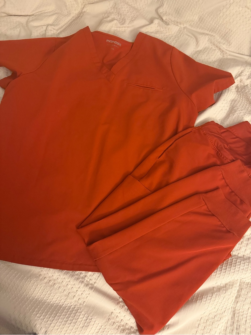 Mandala Women's Rust Orange V-Neck Scrub Top and Pants Set